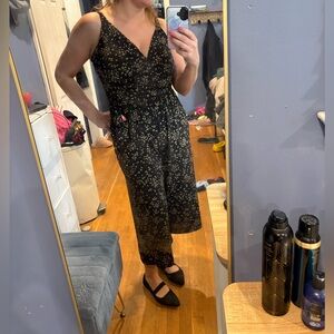 Black Floral V-Neck Wide-Leg Jumpsuit